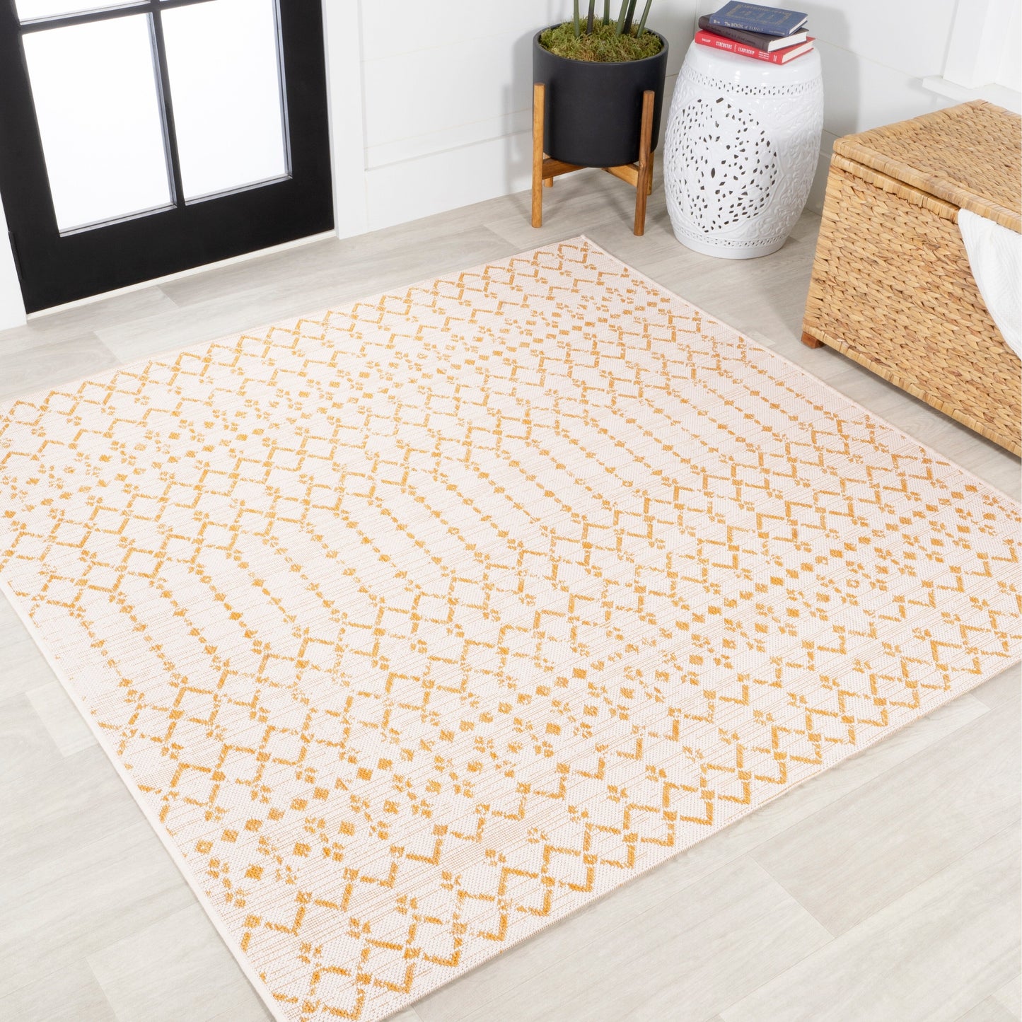 Tapis d'intérieur/extérieur à tissage géométrique marocain JONATHAN Y Trebol