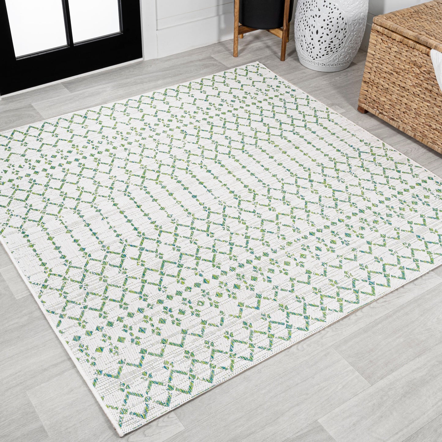 Tapis d'intérieur/extérieur à tissage géométrique marocain JONATHAN Y Trebol