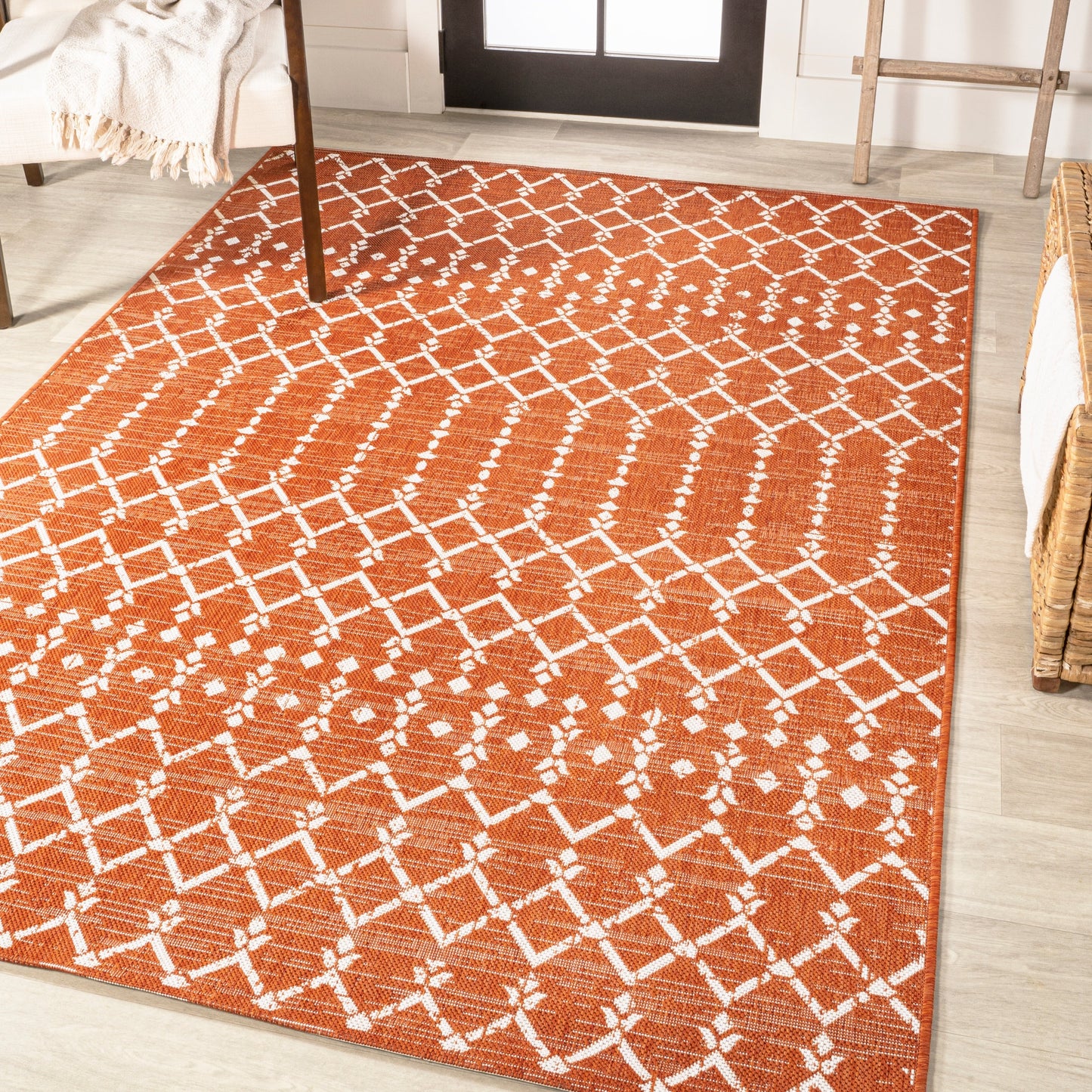 Tapis d'intérieur/extérieur à tissage géométrique marocain JONATHAN Y Trebol
