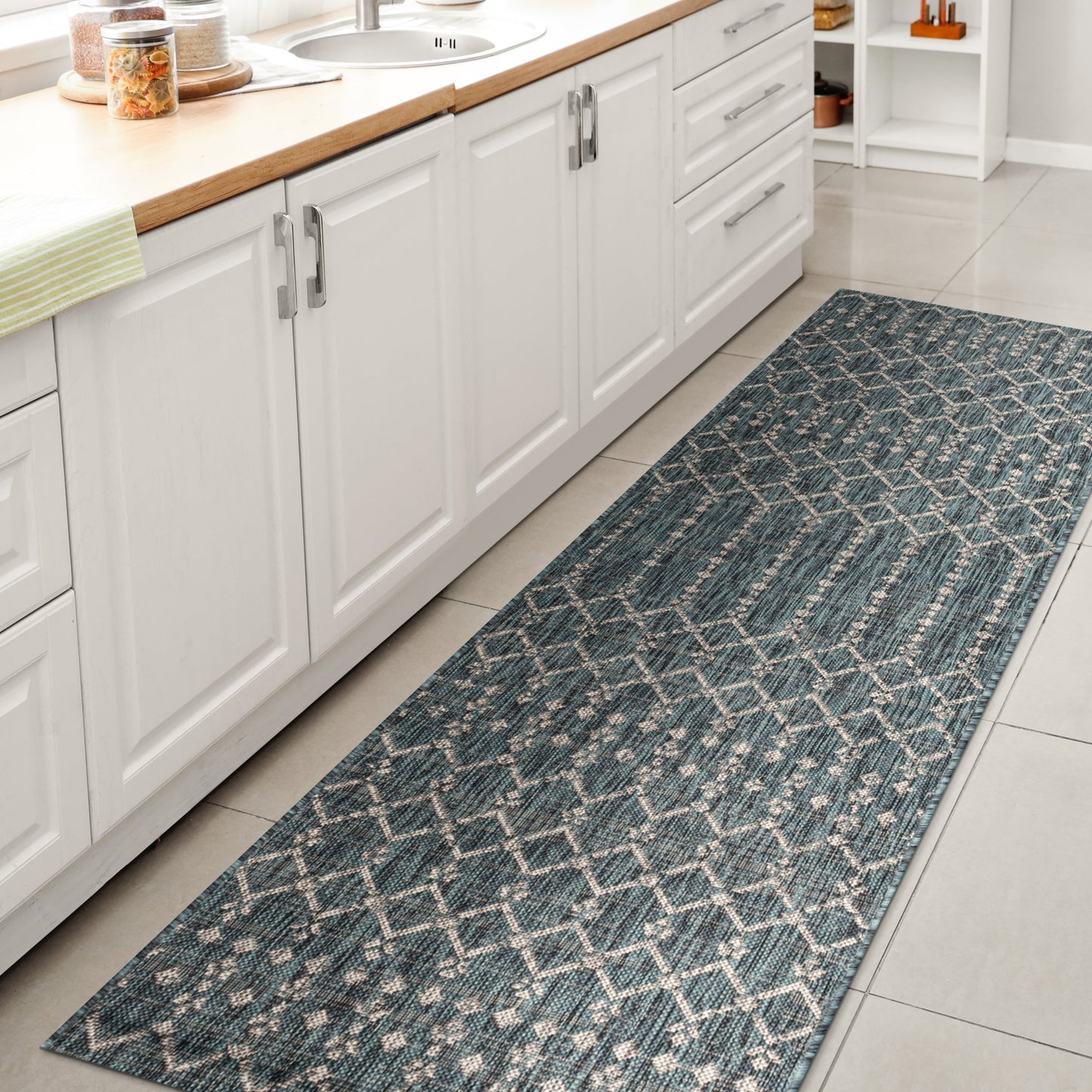 Tapis d'intérieur/extérieur à tissage géométrique marocain JONATHAN Y Trebol