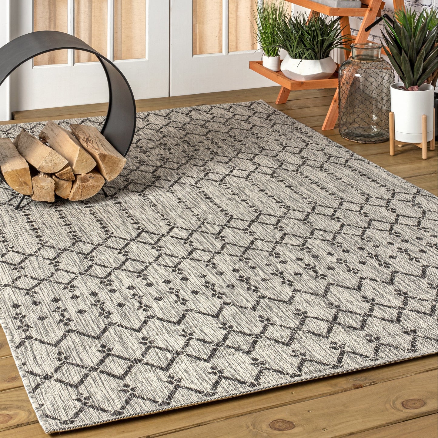 Tapis d'intérieur/extérieur à tissage géométrique marocain JONATHAN Y Trebol