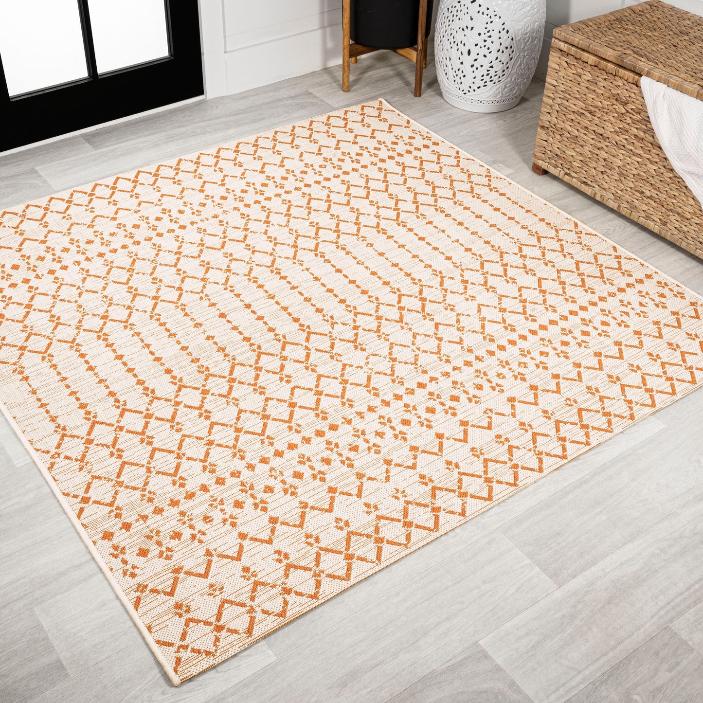 Tapis d'intérieur/extérieur à tissage géométrique marocain JONATHAN Y Trebol