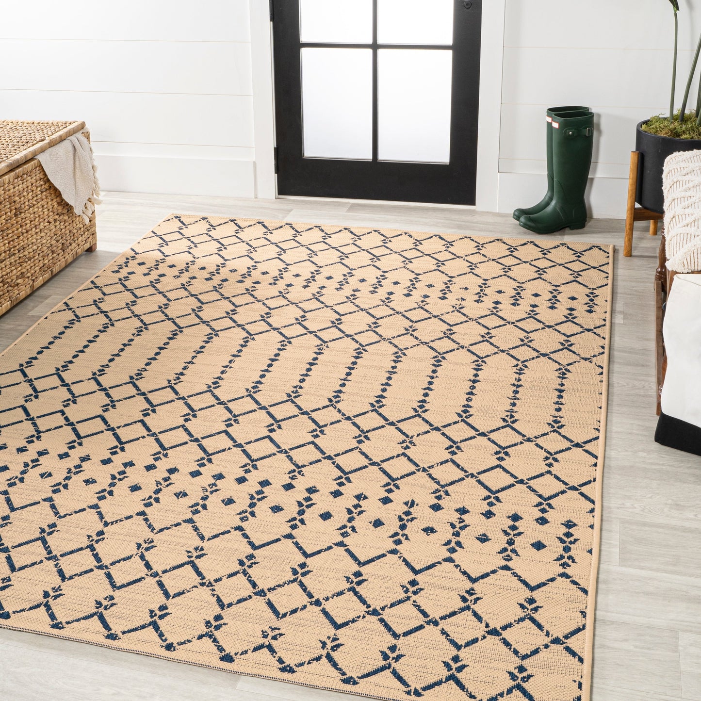 Tapis d'intérieur/extérieur à tissage géométrique marocain JONATHAN Y Trebol