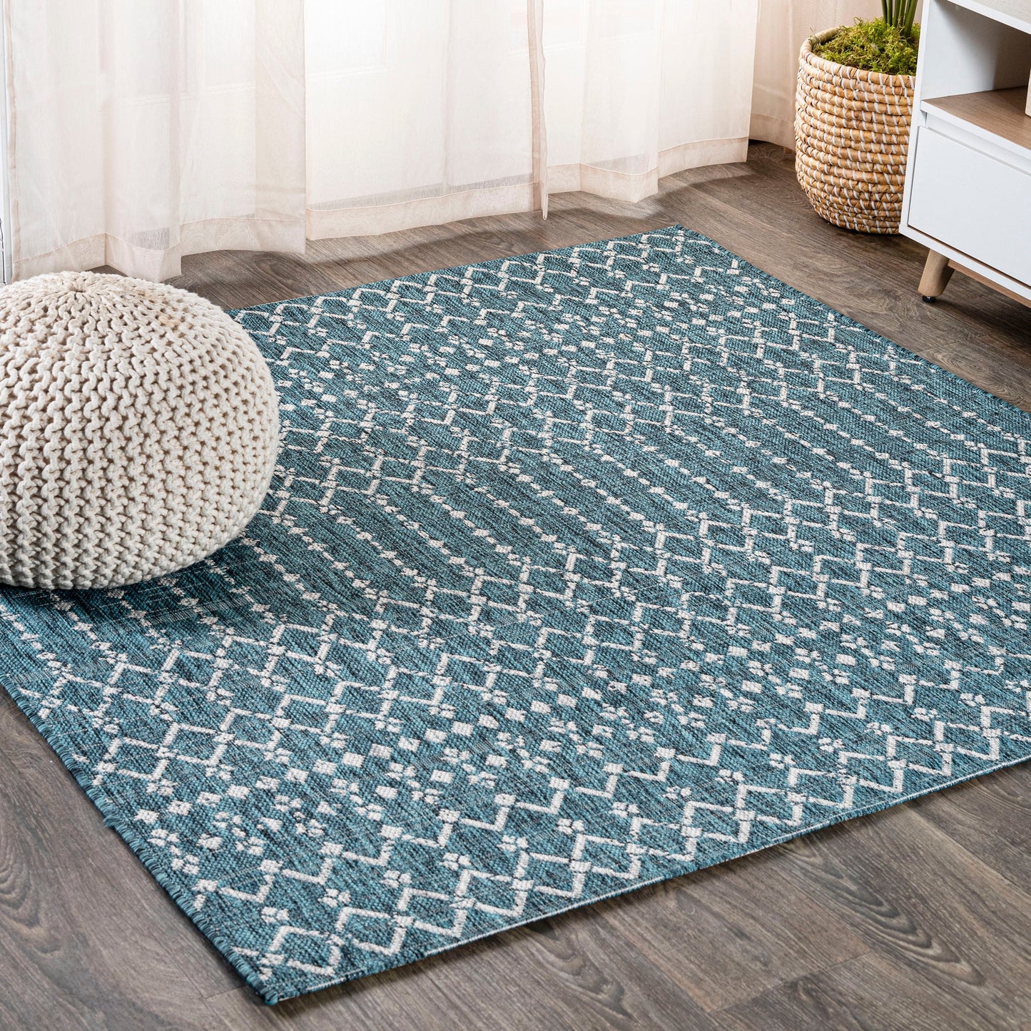Tapis d'intérieur/extérieur à tissage géométrique marocain JONATHAN Y Trebol