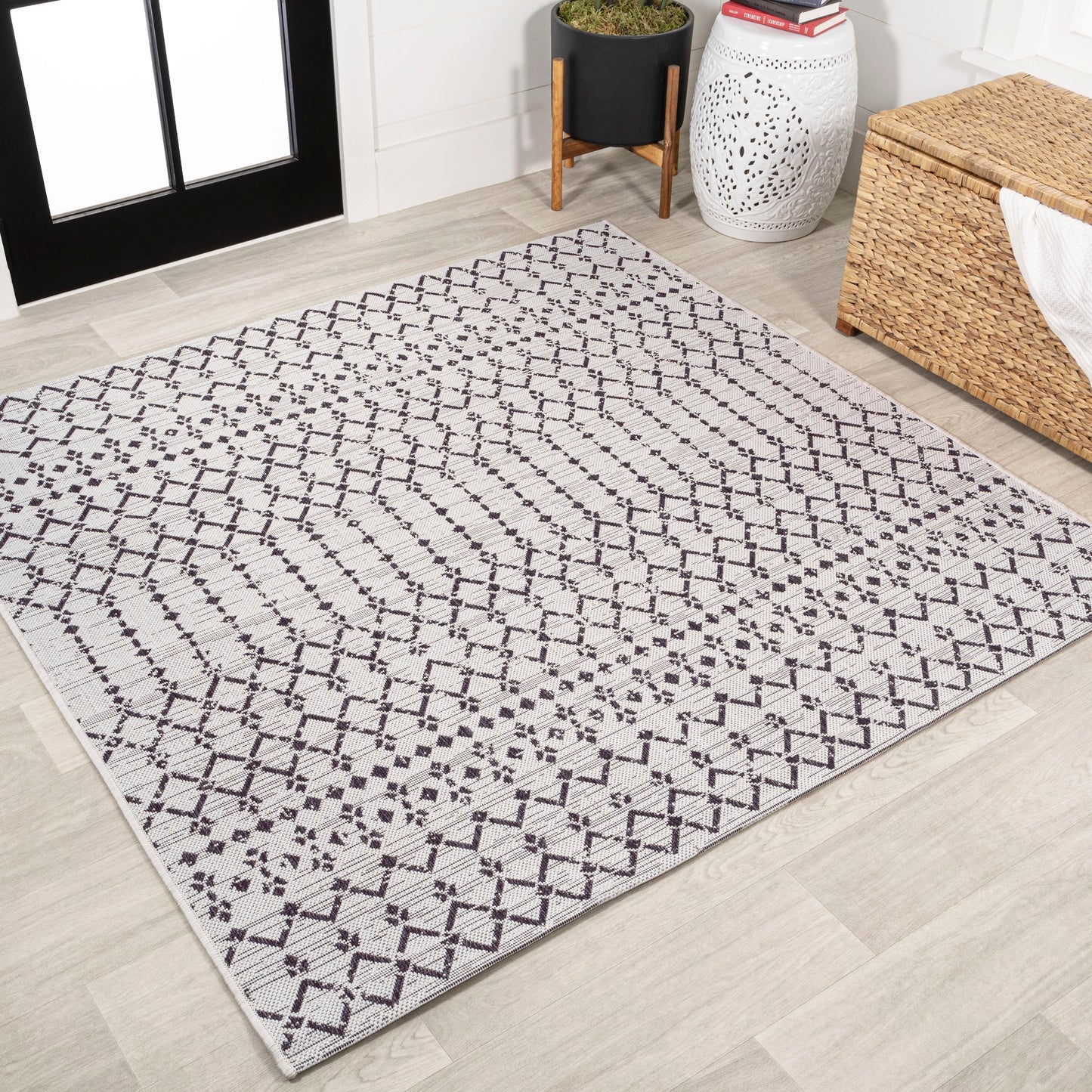 Tapis d'intérieur/extérieur à tissage géométrique marocain JONATHAN Y Trebol