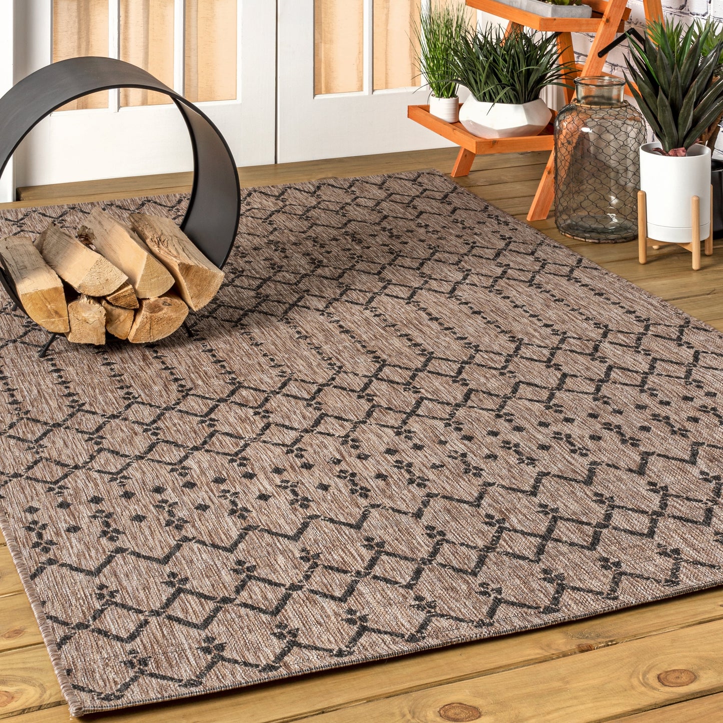 Tapis d'intérieur/extérieur à tissage géométrique marocain JONATHAN Y Trebol