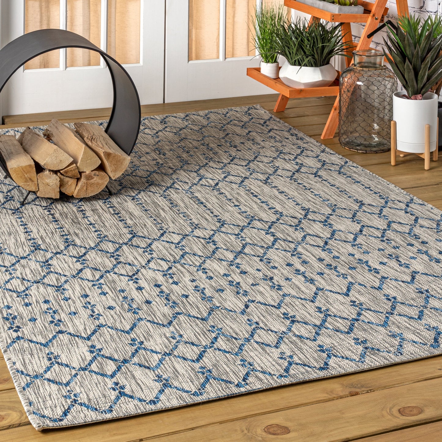 Tapis d'intérieur/extérieur à tissage géométrique marocain JONATHAN Y Trebol