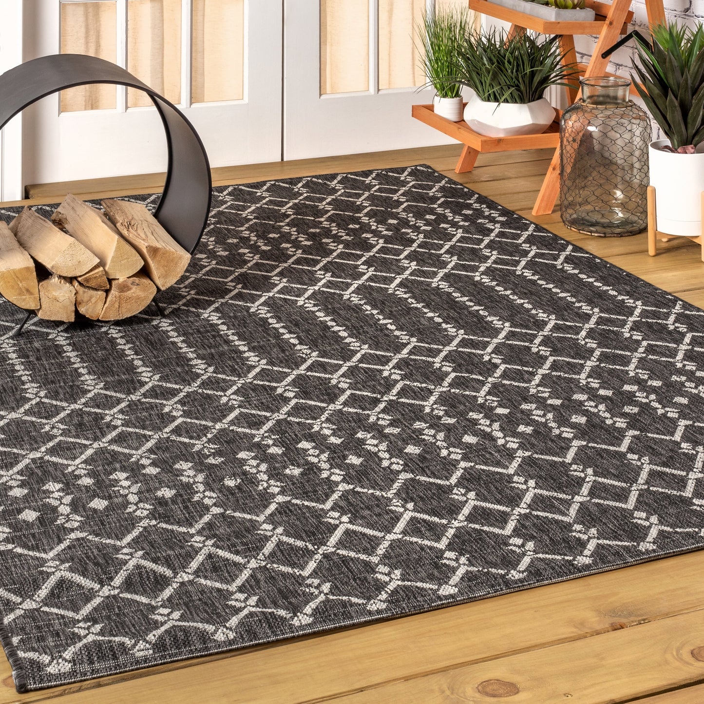 Tapis d'intérieur/extérieur à tissage géométrique marocain JONATHAN Y Trebol