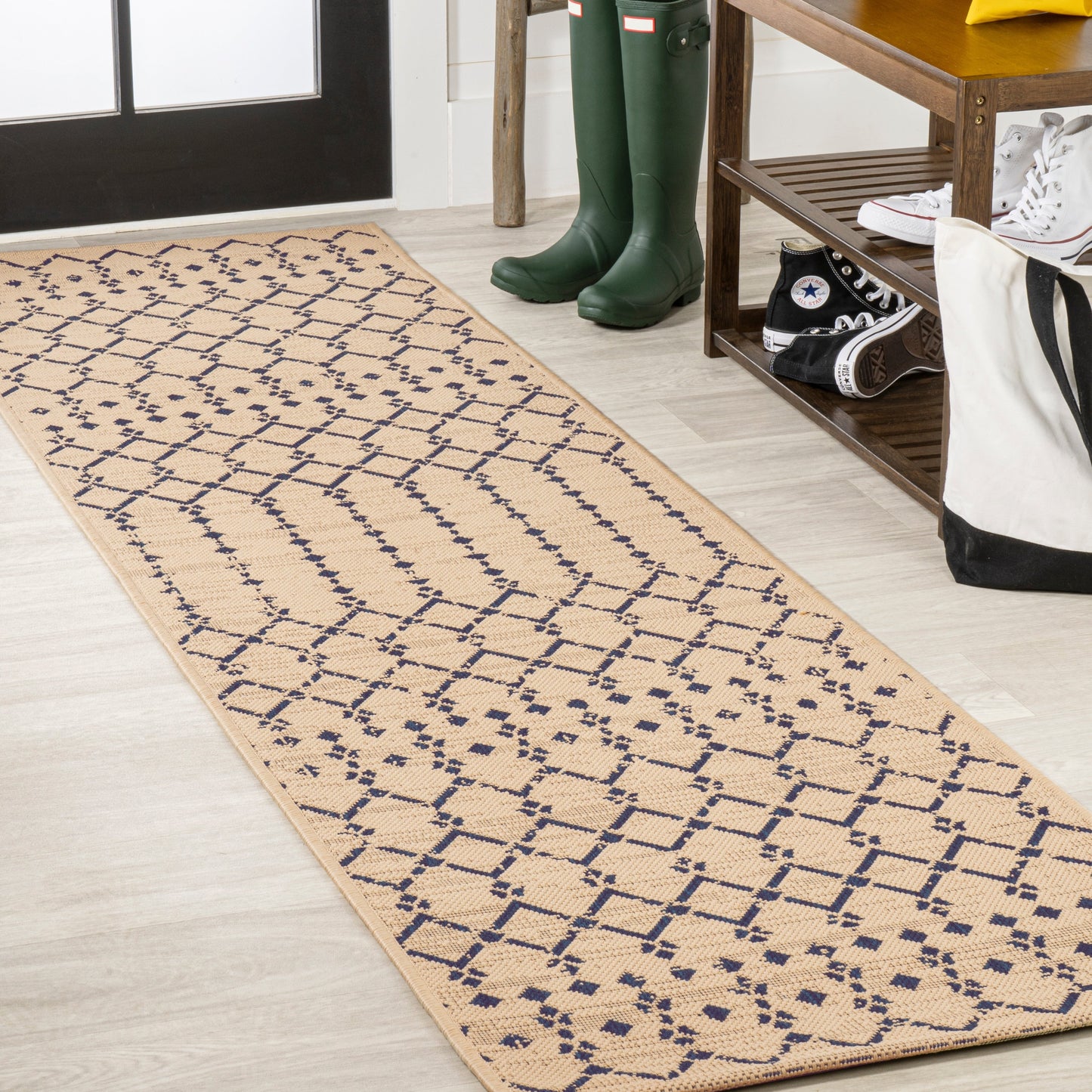 Tapis d'intérieur/extérieur à tissage géométrique marocain JONATHAN Y Trebol