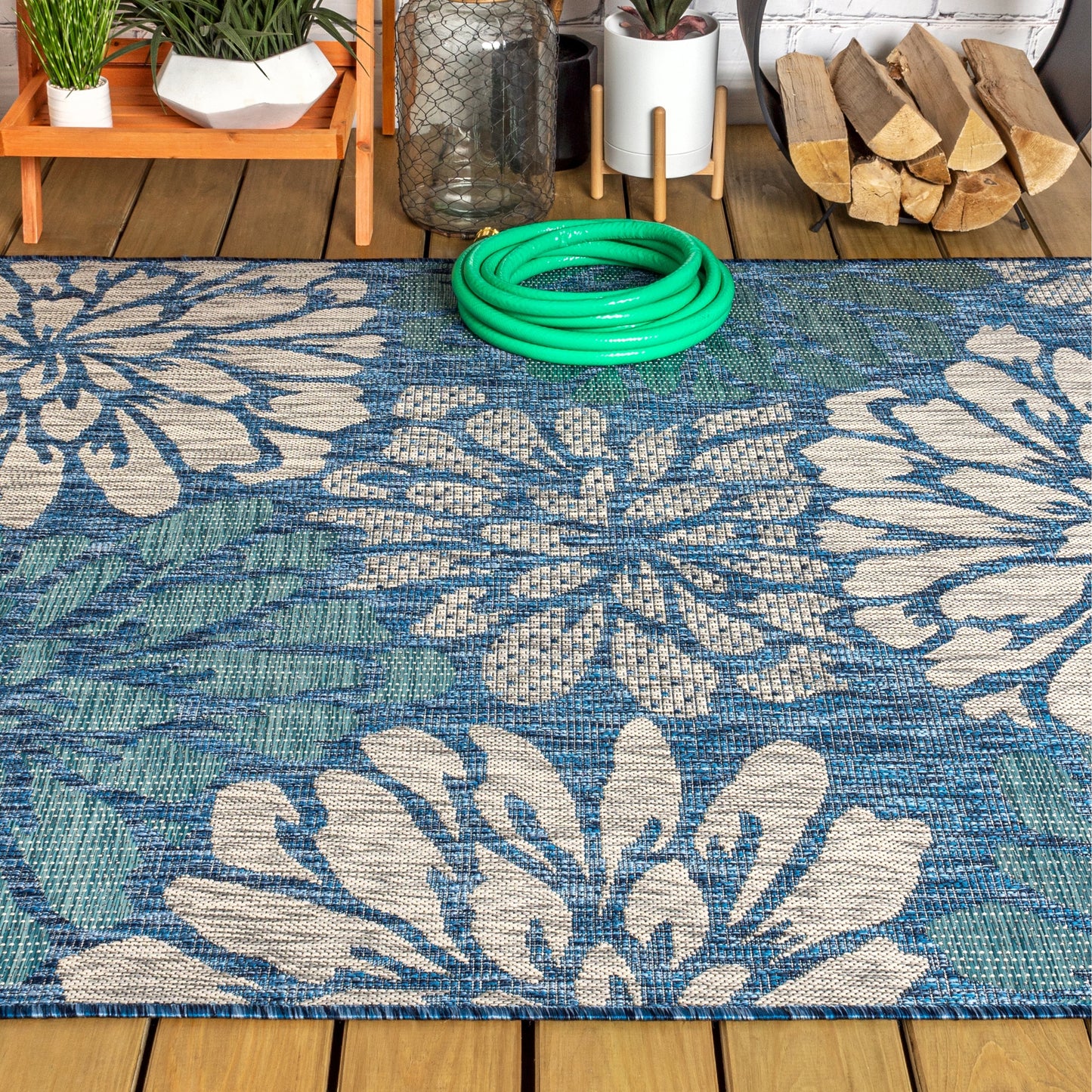 Tapis d'intérieur/extérieur à tissage texturé floral JONATHAN Y