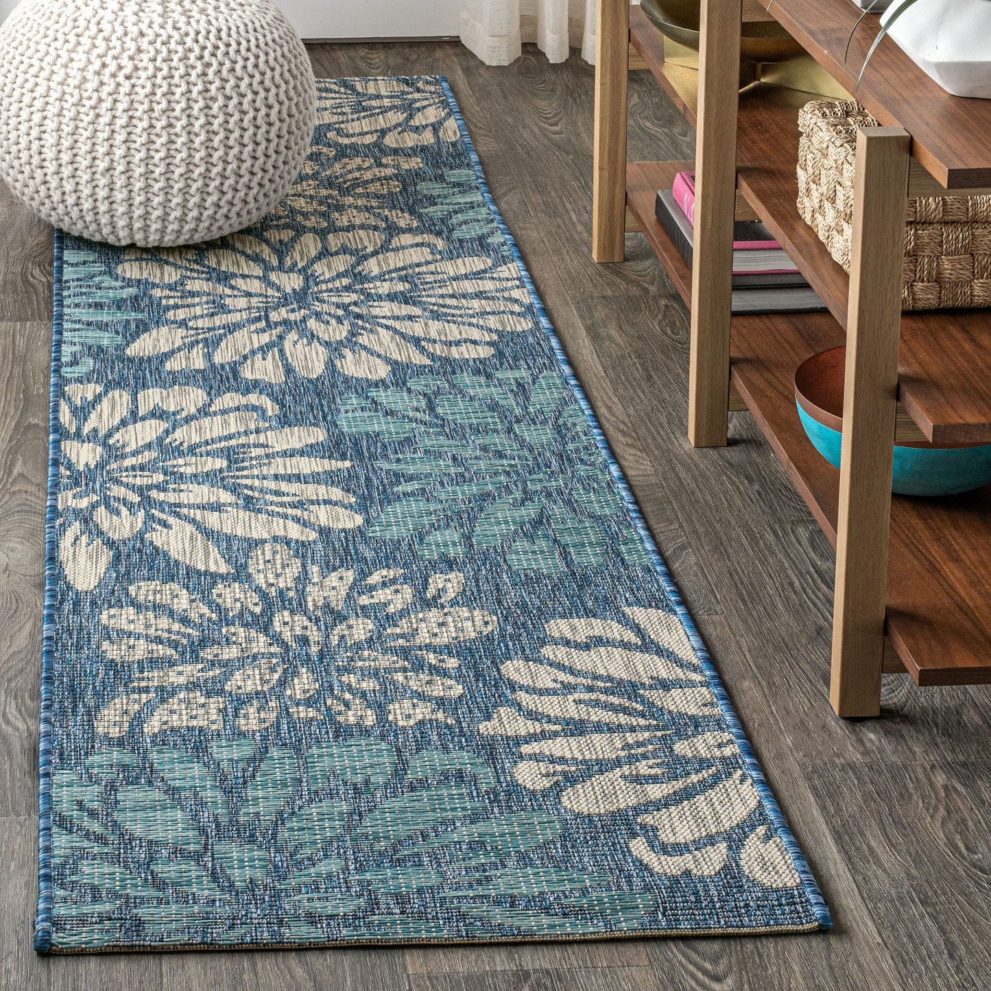 Tapis d'intérieur/extérieur à tissage texturé floral JONATHAN Y
