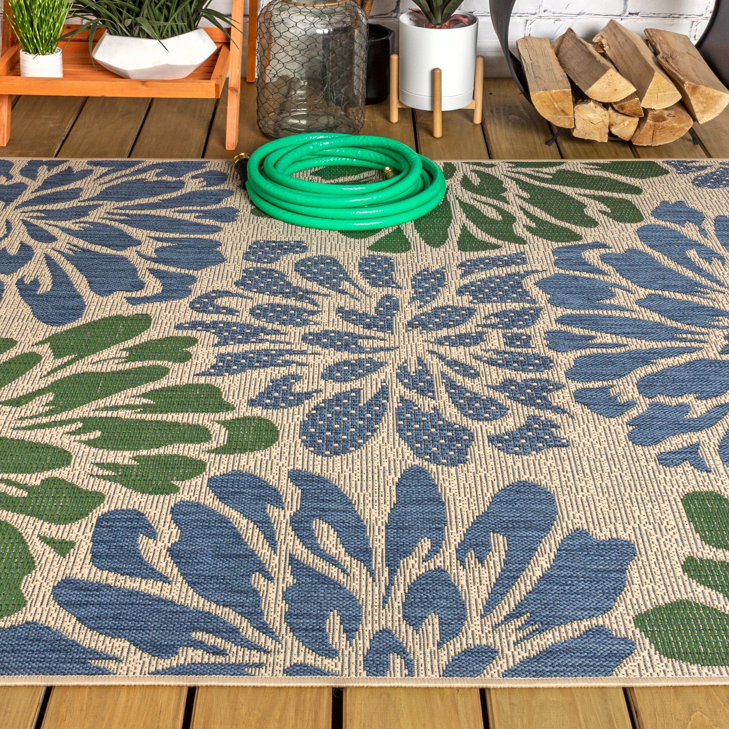 Tapis d'intérieur/extérieur à tissage texturé floral JONATHAN Y