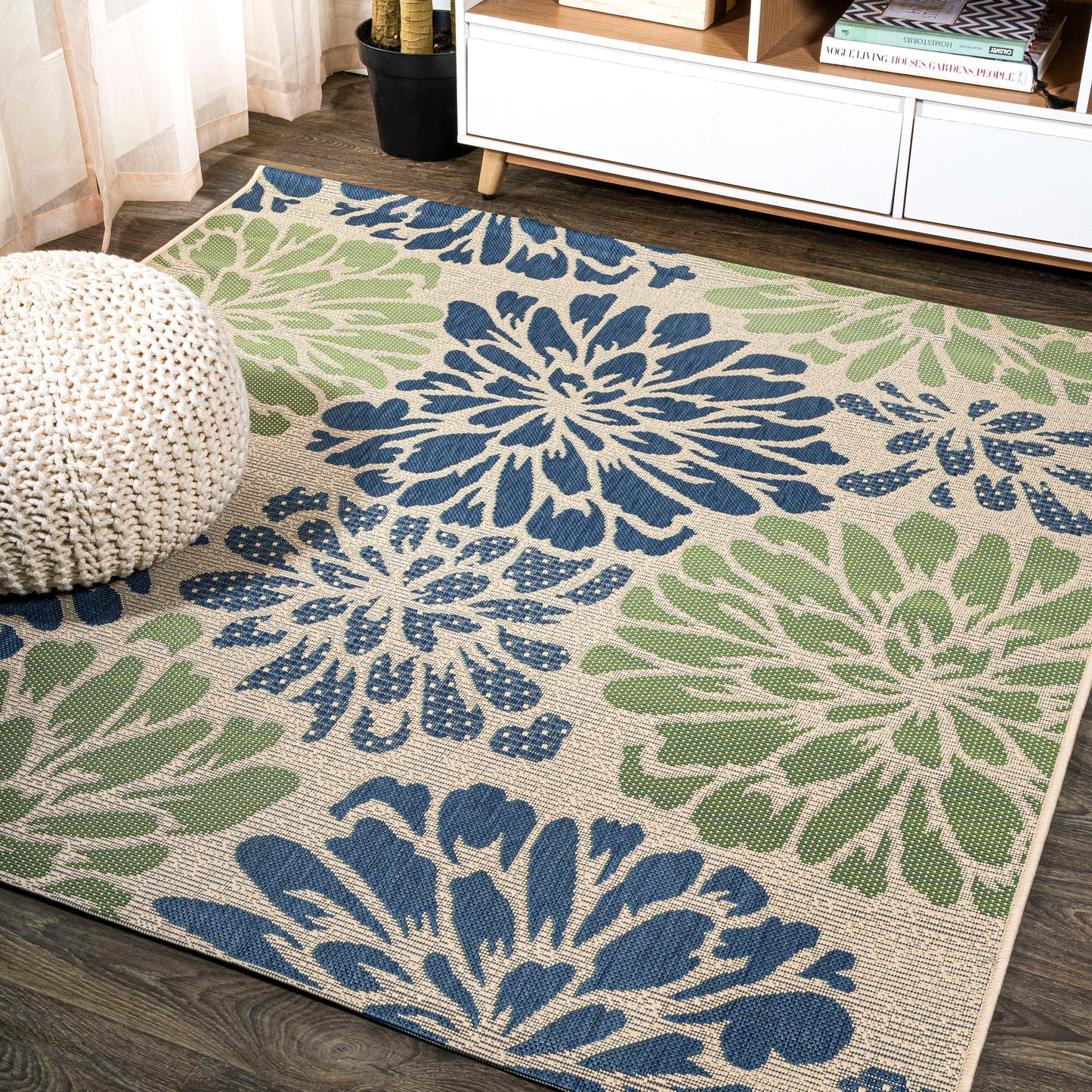 Tapis d'intérieur/extérieur à tissage texturé floral JONATHAN Y