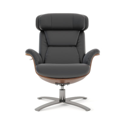 Jovan 31.5 Curved Wood Genuine Leather Recliner Lounge Chair