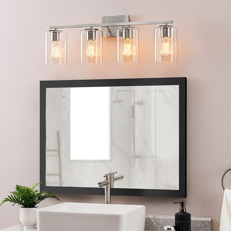 KAWOTI Lampe de salle de bain moderne à 4 lumières de 29 pouces avec abat-jour en verre transparent