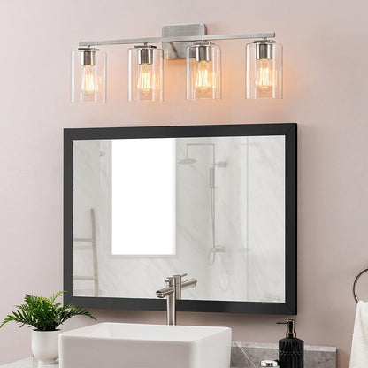 KAWOTI Lampe de salle de bain moderne à 4 lumières de 29 pouces avec abat-jour en verre transparent