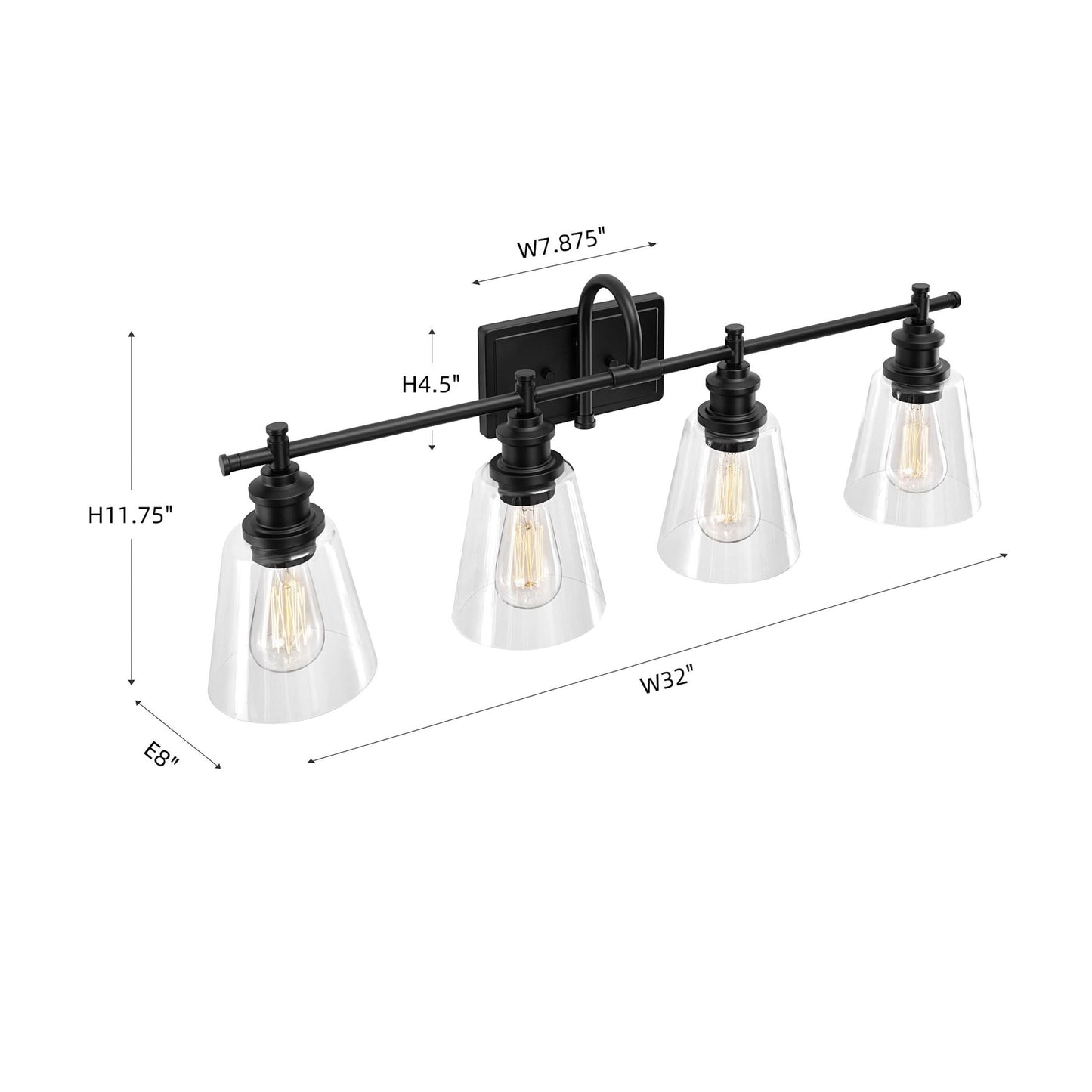 Applique de salle de bain KAWOTI à 4 lampes avec abat-jour en verre