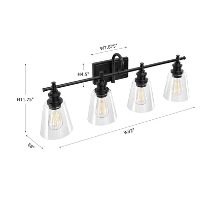 Applique de salle de bain KAWOTI à 4 lampes avec abat-jour en verre