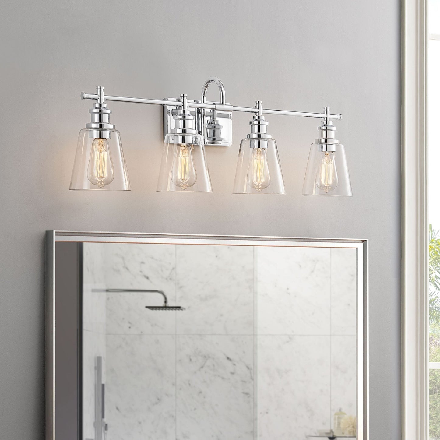 Applique de salle de bain KAWOTI à 4 lampes avec abat-jour en verre