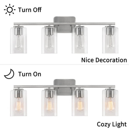 KAWOTI Lampe de salle de bain moderne à 4 lumières de 29 pouces avec abat-jour en verre transparent