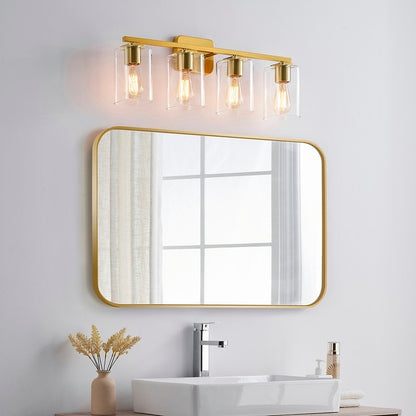 KAWOTI Lampe de salle de bain moderne à 4 lumières de 29 pouces avec abat-jour en verre transparent