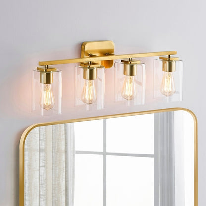 KAWOTI Lampe de salle de bain moderne à 4 lumières de 29 pouces avec abat-jour en verre transparent