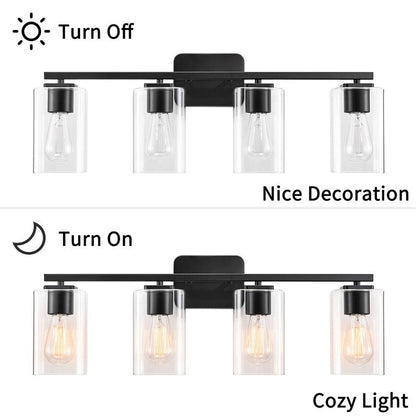 KAWOTI Lampe de salle de bain moderne à 4 lumières de 29 pouces avec abat-jour en verre transparent