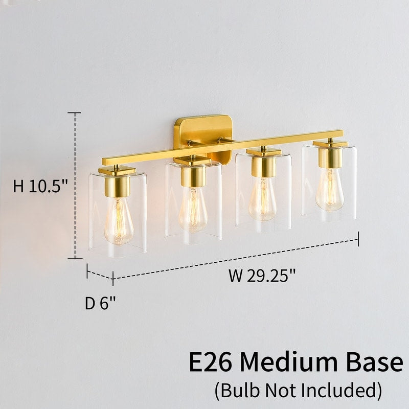 KAWOTI Lampe de salle de bain moderne à 4 lumières de 29 pouces avec abat-jour en verre transparent