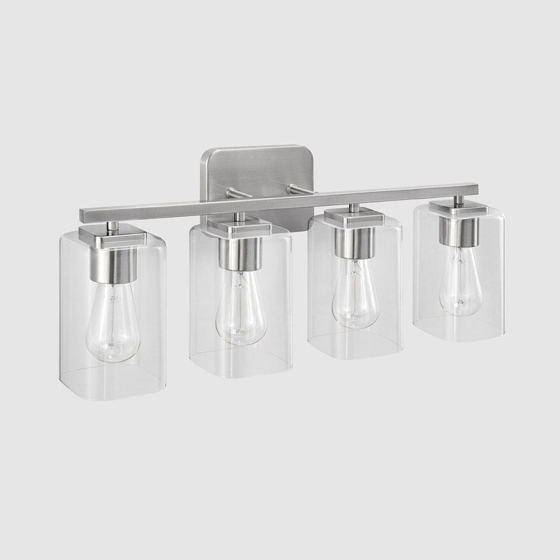 KAWOTI Lampe de salle de bain moderne à 4 lumières de 29 pouces avec abat-jour en verre transparent
