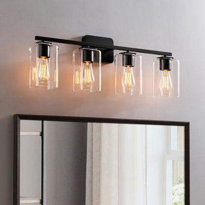 KAWOTI Lampe de salle de bain moderne à 4 lumières de 29 pouces avec abat-jour en verre transparent