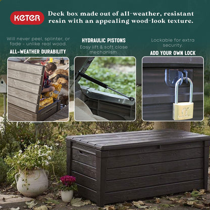 Banc de rangement Keter Brightwood en résine résistante aux intempéries, 120 gal, marron - 40