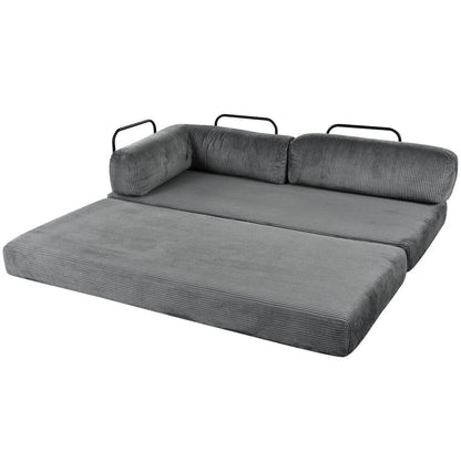 L-Shaped Modular Sofa Bed in Corduroy Fabric