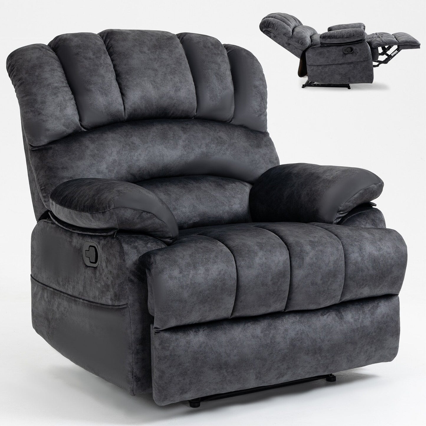 Large Manual Recliner Chair for Adult, Comfortable Fabric Single Recliner Sofa, Overstuffed Reclining Chair for Living Room