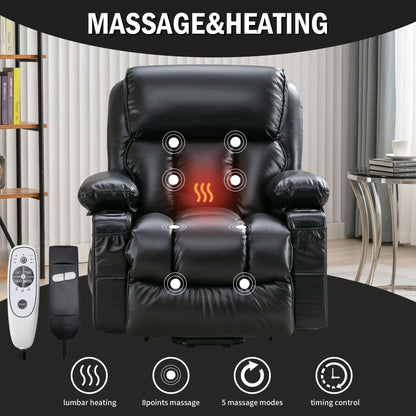 Large Power Lift Recliner Chair with Heat and 8-Point Massage - Remote Control, USB Port