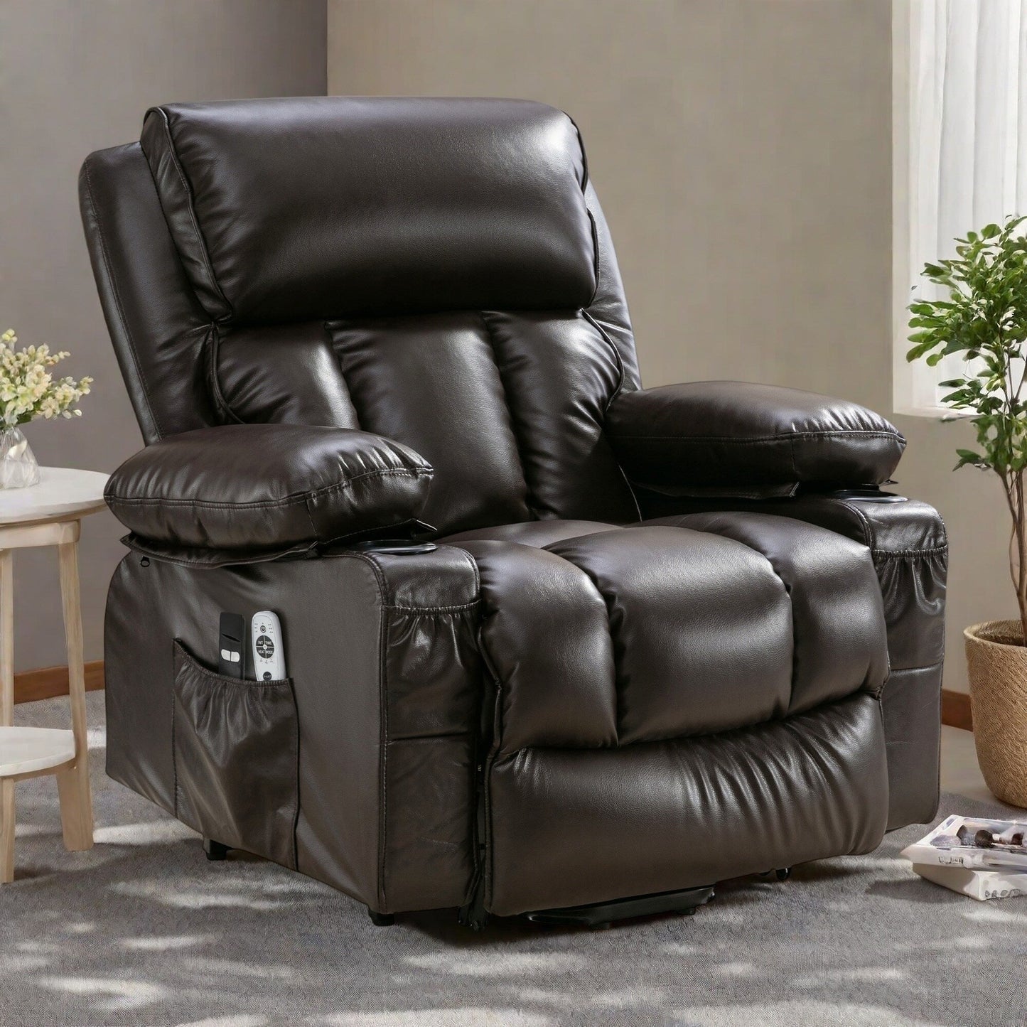 Large Power Lift Recliner Chair with Heat and 8-Point Massage - Remote Control, USB Port
