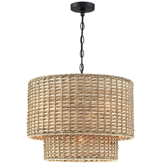 Lustre tambour à 4 lumières en rotin Lennie de 20 po avec auvent noir - 20 po de largeur - 20 po de largeur