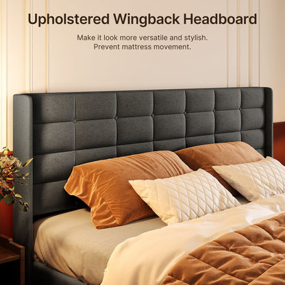 Cadre de lit relevable avec rangement, cadre de lit plateforme rembourré avec système de rangement hydraulique et tête de lit