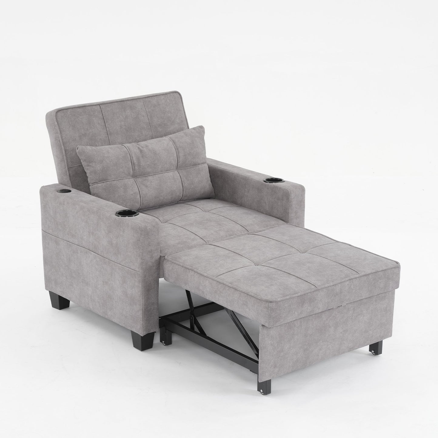 Light Grey 68.12 Tech Clothr 3-in-1 Single Convertible Pull Out Sofa with USB Ports and Wear-resistantfor Living Room