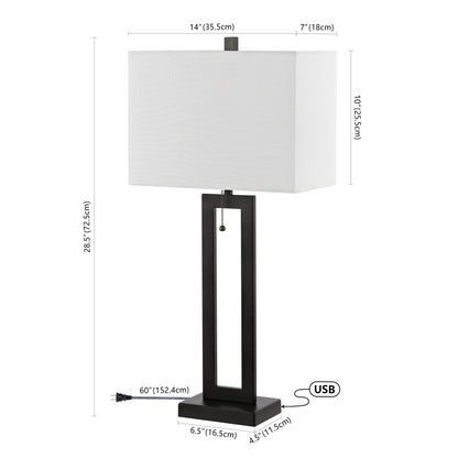 Lampe de table LED industrielle vintage Lucie 28,5 cm avec chaînette et port de chargement USB (lot de 2) par JONATHAN Y
