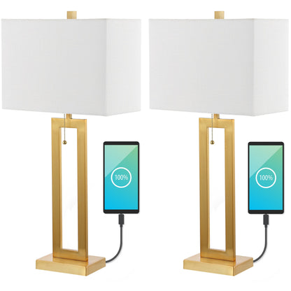 Lampe de table LED industrielle vintage Lucie 28,5 cm avec chaînette et port de chargement USB (lot de 2) par JONATHAN Y