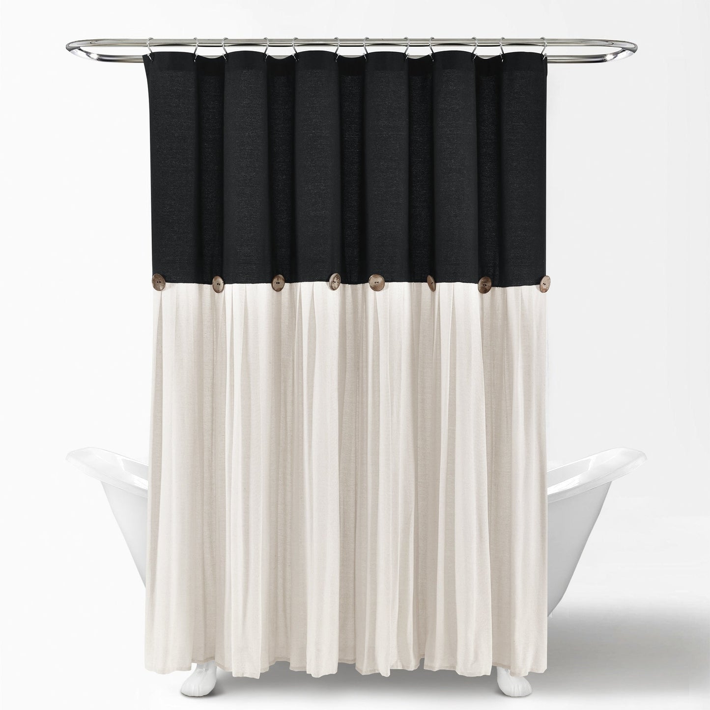 Rideau de douche à boutons en lin bicolore Lush Decor
