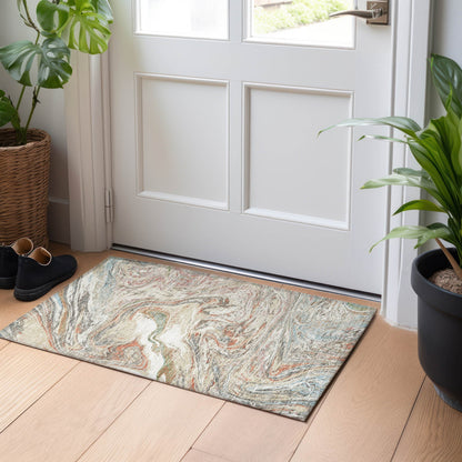 Tapis Chantille abstrait à motifs de coups de pinceau, lavable en machine, pour intérieur et extérieur