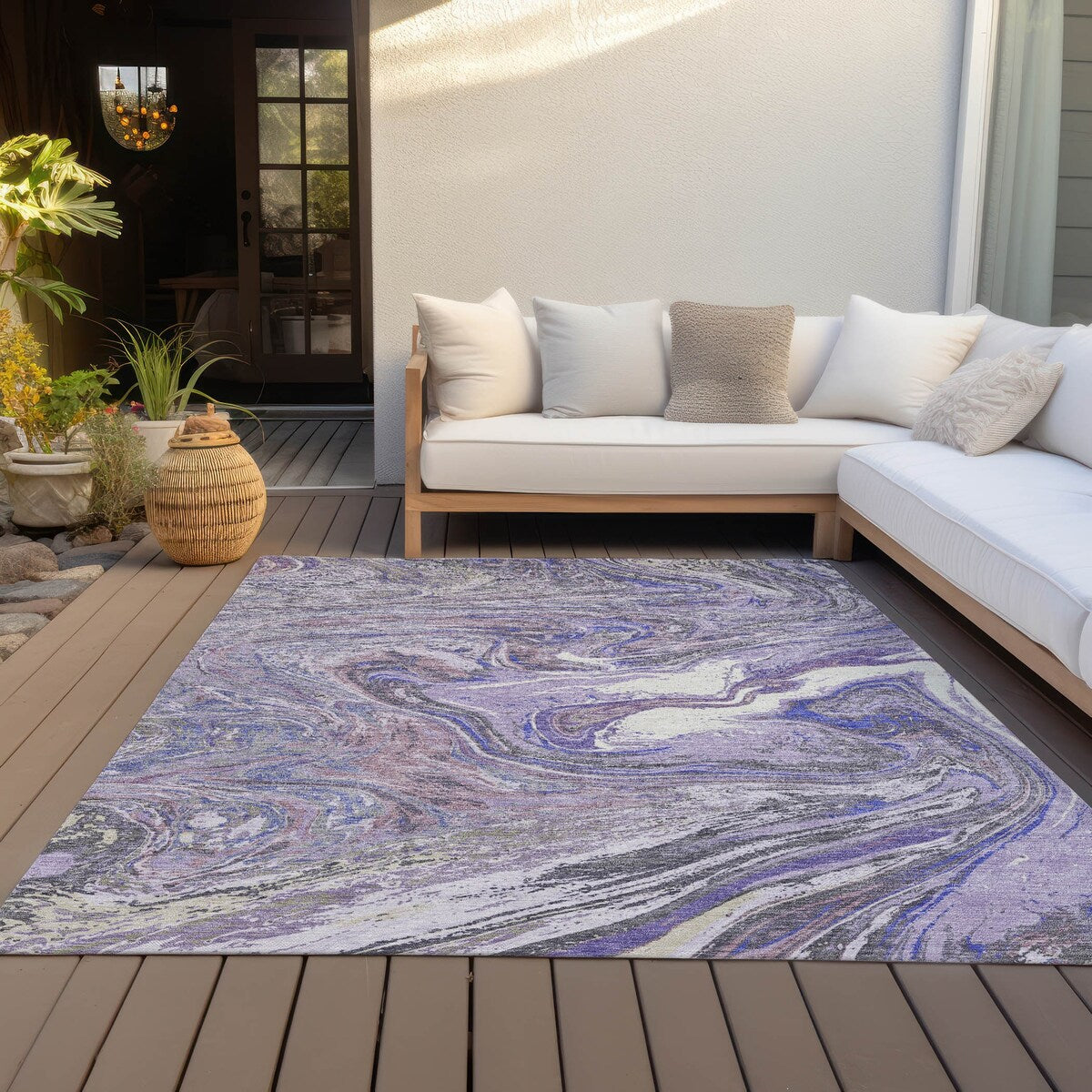 Tapis Chantille abstrait à motifs de coups de pinceau, lavable en machine, pour intérieur et extérieur