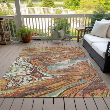 Tapis Chantille abstrait à motifs de coups de pinceau, lavable en machine, pour intérieur et extérieur
