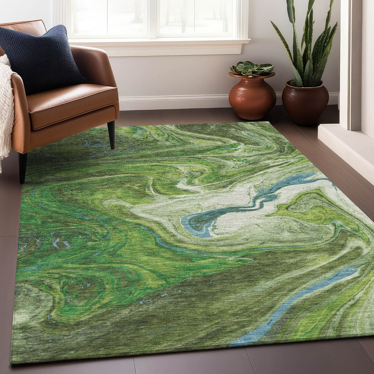 Tapis Chantille abstrait à motifs de coups de pinceau, lavable en machine, pour intérieur et extérieur