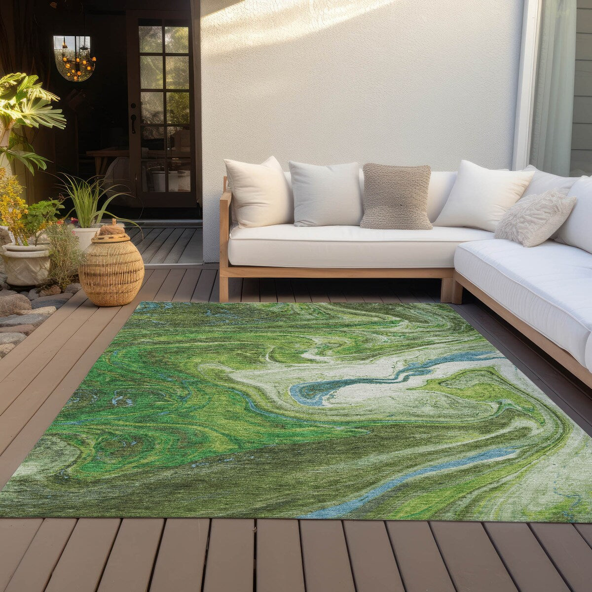 Tapis Chantille abstrait à motifs de coups de pinceau, lavable en machine, pour intérieur et extérieur