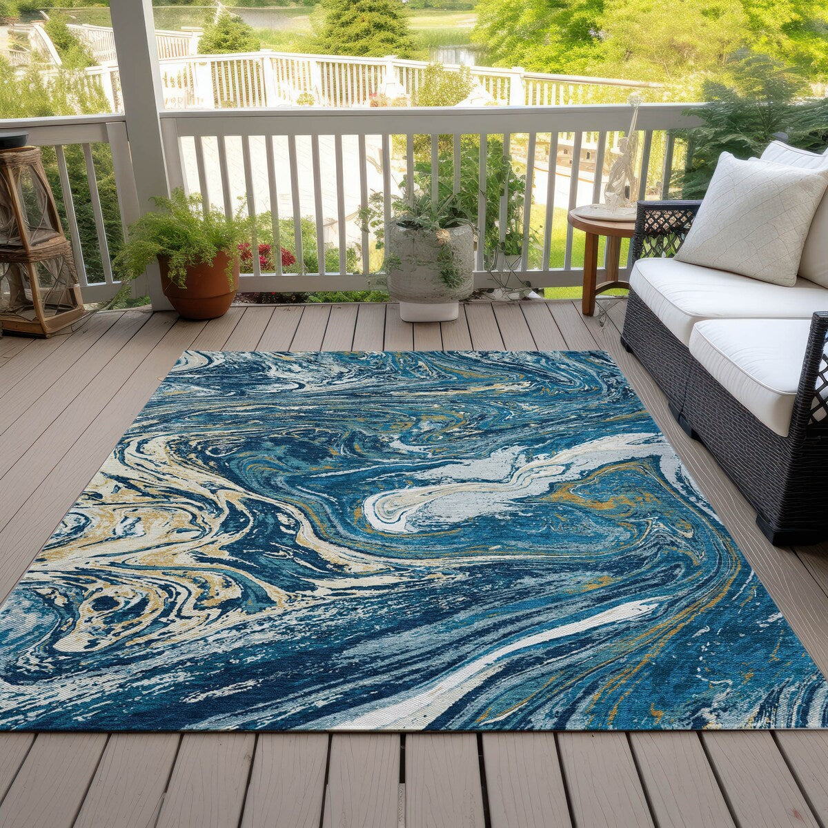 Tapis Chantille abstrait à motifs de coups de pinceau, lavable en machine, pour intérieur et extérieur