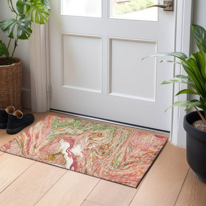 Tapis Chantille abstrait à motifs de coups de pinceau, lavable en machine, pour intérieur et extérieur