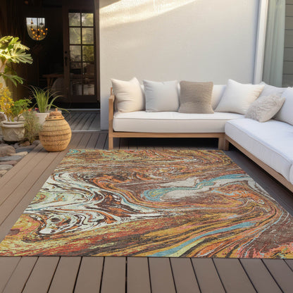 Tapis Chantille abstrait à motifs de coups de pinceau, lavable en machine, pour intérieur et extérieur