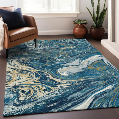 Tapis Chantille abstrait à motifs de coups de pinceau, lavable en machine, pour intérieur et extérieur